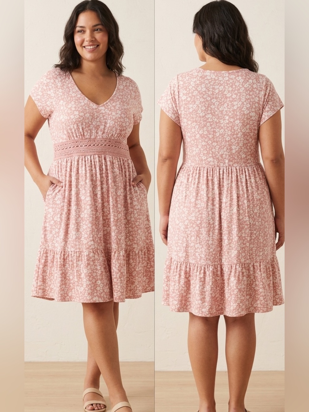 ✨ No Boundaries Pink Floral Crochet Waist Mini Dress ✨